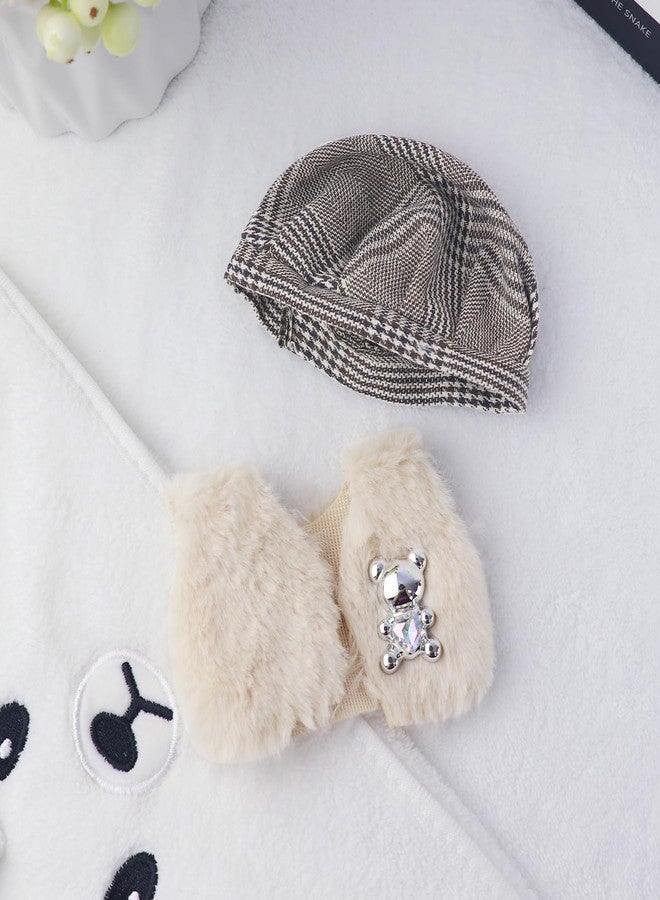 18INDC 17cm Doll Clothes 2 Pcs Set - 1 White Bear Fur Clothes & 1 Brown Hat for 15-17cm Dolls Outfit,Fashion Mini Doll Accessories (No Dolls) - Image 2